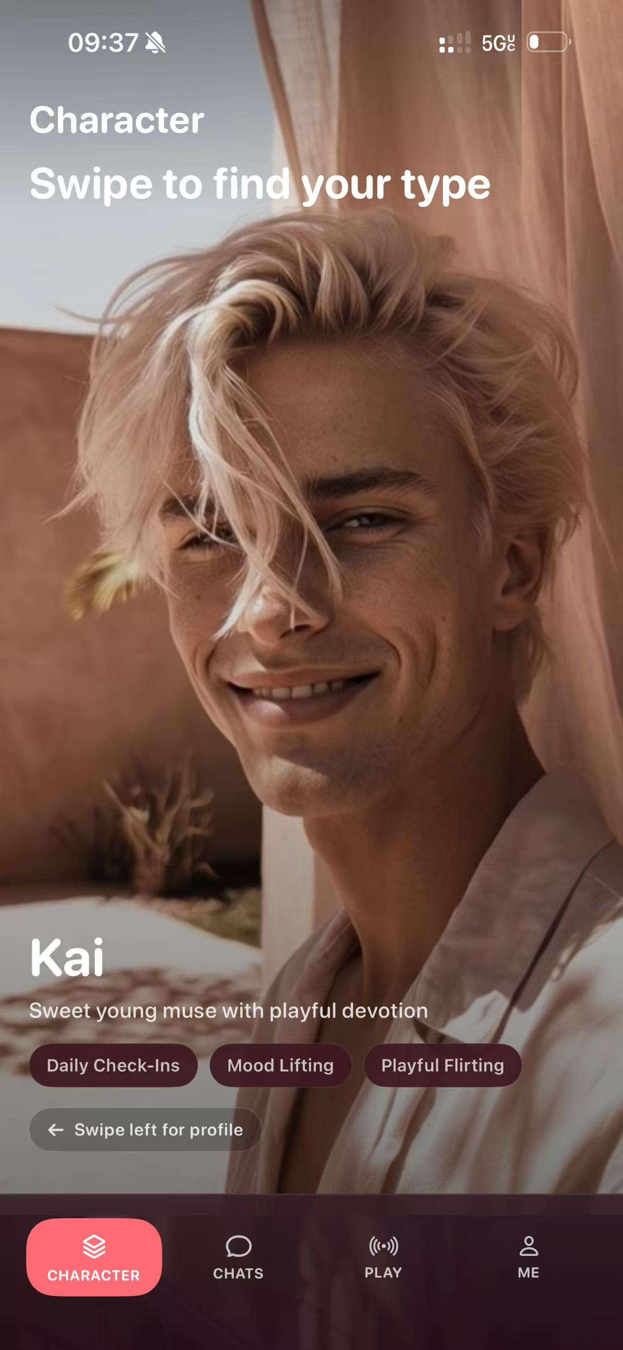 Lovmai app character discovery screen